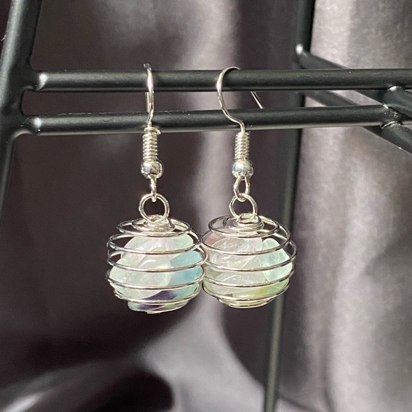 Silver-tone Rainbow Fluorite Cage Earrings - Picture 4 of 5